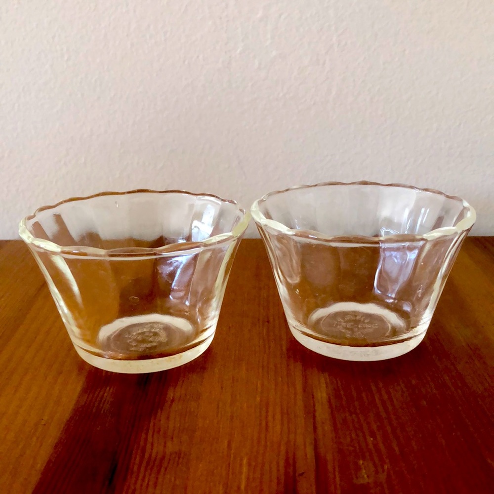 FireKing Scalloped Clear Ramekins x 2 set